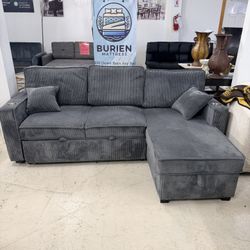 Cozy Gray Chaise Sectional with Hidden Storage + Cup Holders