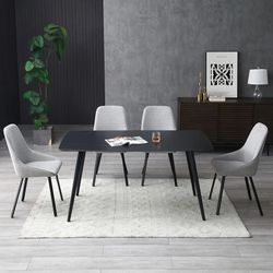 Heavy artificial stone dining table with black legs, rectangular ceramic dining table for 6, modern home dining table for restaurant, durable white ki
