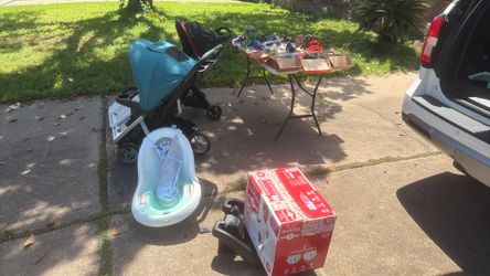 Garage sale, strollers,car seats and shoes
