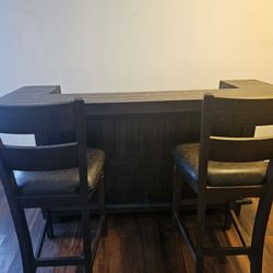 Brown Wooden Bar  & 2 stools