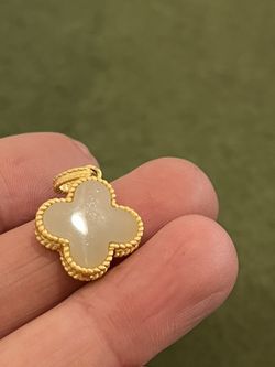 Jadeite Pendant, Jadeite Four-Leaf Clover Pendant, 18k Gold Plated