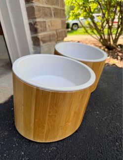 Pair of Bamboo Dog Bowls with Removable Liners — 6 cups