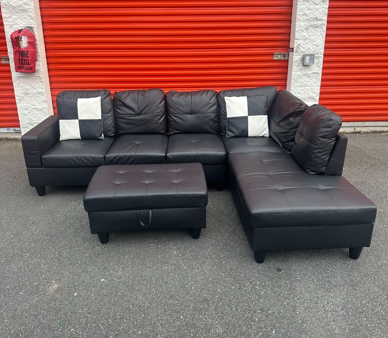 Black Sectional Sofa with Storage Ottoman