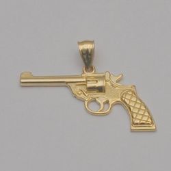 14K Yellow Gold Revolver Gun Pendant Charm Vintage Style Men’s Jewelry