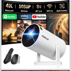 Mini Projector 4K Support WiFi 6 Bluetooth 5.4 Android TV Auto Focus 1080P