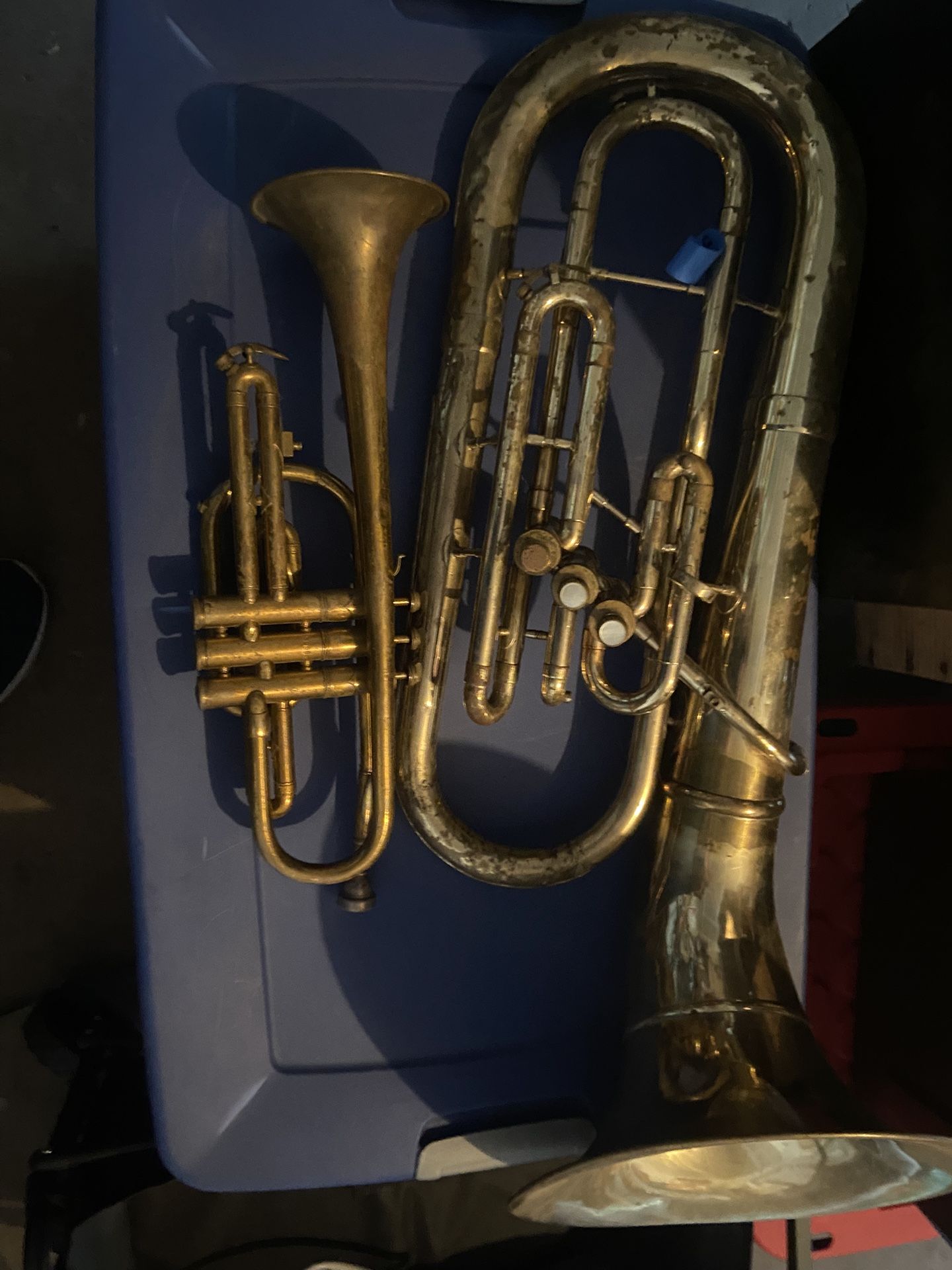 Old Larger Brass Instruments With Dents Need Repair And Cleaning Best Offer