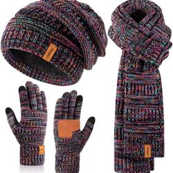 Winter Beanie Hat Scarf Gloves Set for Women