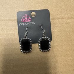 Paparazzi Black Square Rhinestone Dangle Earrings 
