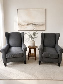 Pair of Gray Upholstered Wingback Accent Chairs-Delivery Available 🚚 –