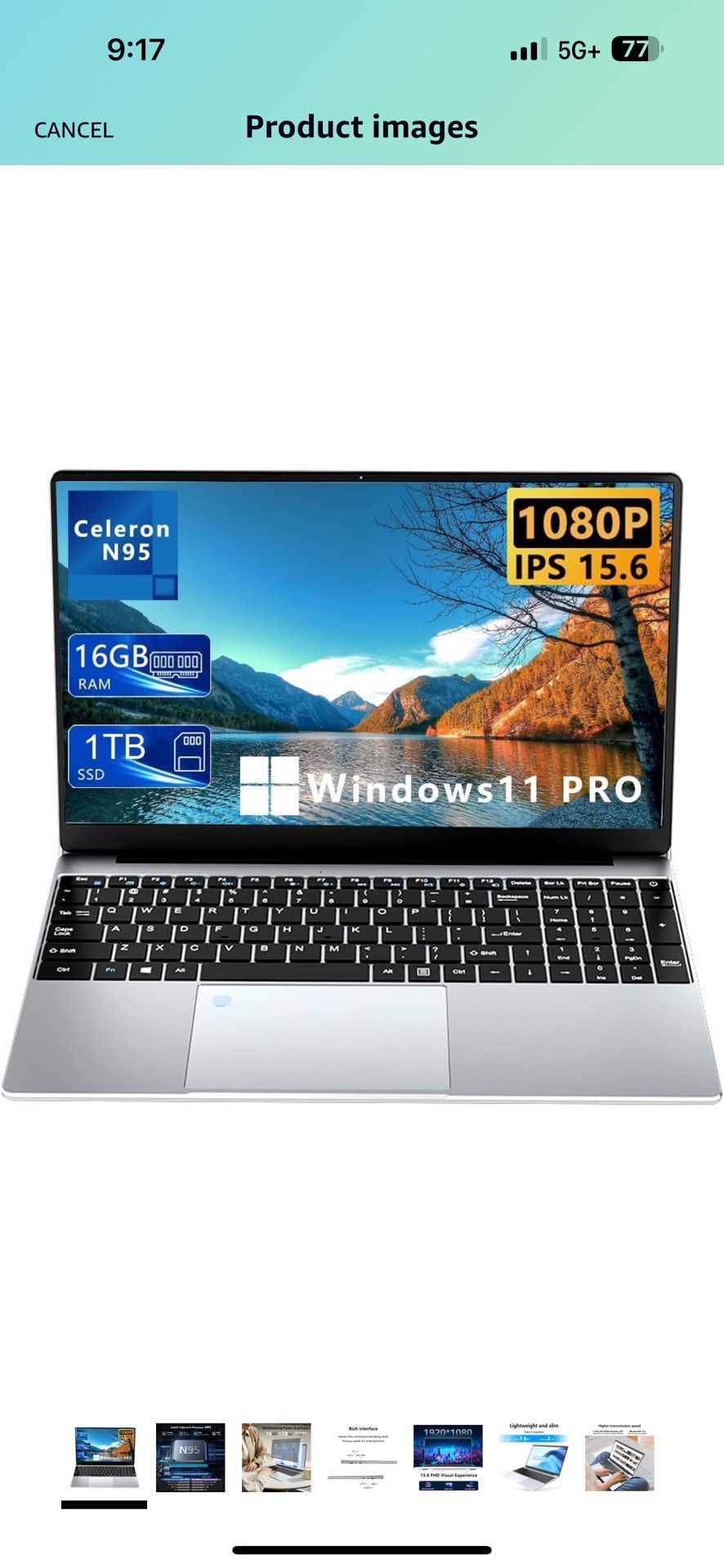 15.6 inch Laptop 12th Gen Alder Lake N95(Up to 3.4Ghz) 16GB RAM 1TB SSD, Windows 11 Pro Laptop Computer with Narrow Bezels Design, 2.4G/5G WiFi, BT4.2