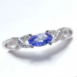 925 Sterling Silver Natural 3x6mm Tanzanite 18k Gold Plated Adjustable Ring 