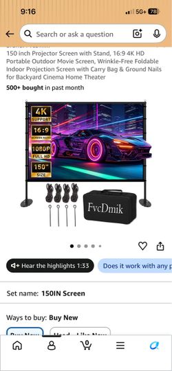 150-Inch Projector Screen with Stand