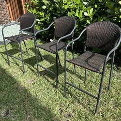 Set Of Three Outdoor Bar Stools Wicker