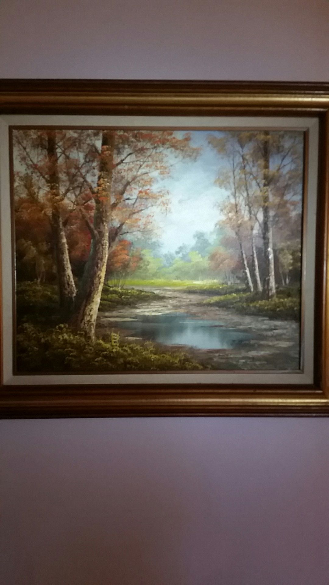 J Medina Original Vintage Autumn Forest oil painting mid century landscape