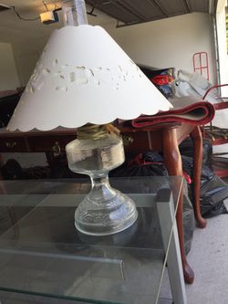 2 Glass Lamps with Cream Lamp Shades