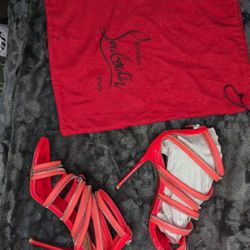 Christian Louboutin UNZIP BOOTY Pink/Red Patent Zipper Heels 8.5/381/2
