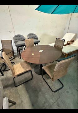 New Set of 5 New 47" Round Dining Table and 4 High Back Dining Chairs