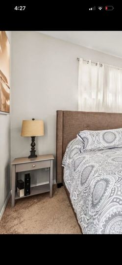 2 grey nightstands
