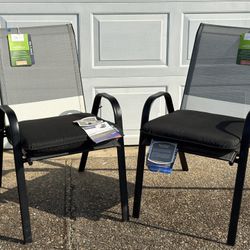 2 New Stacking Outdoor Chairs with Cushions 