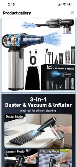 Compressed Air Duster & Vacuum 2-in-1, 320,000 RPM Powerful Brushless Motor Ergonomic Aluminum Alloy Grip, Long Runtime Rechargeable Electric Air Dust