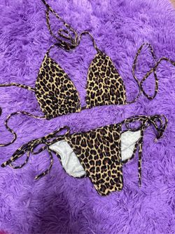 New Small leopard bikini swimsuit y2k goth gothic emo festival outfit punk top No size tag. Low rise with scrunch bottom piece is old stock from earl
