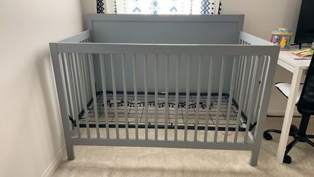 5-in-1 Convertible Full-Size Baby Crib in Pebble Grey, GreenGuard Gold & JPMA, Converts to Toddler, Day & Full-Size Bed, 3 Mattress Heights, Sustainab