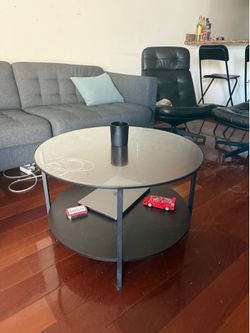 Round Glass Table with Storage Shelf