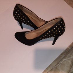 Black With Gold Studs Suede Size 8 .  4 Inches Heels