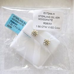 .925 STERLING SILVER MOISSANITE STUD EARRINGS 6MM 1.5 CTW 