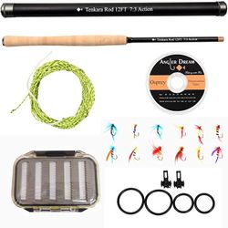 12/13FT Tenkara Rod Kit 30T Carbon Fiber Telescopic Fly Fishing Rod Combo with Furled Line Flies