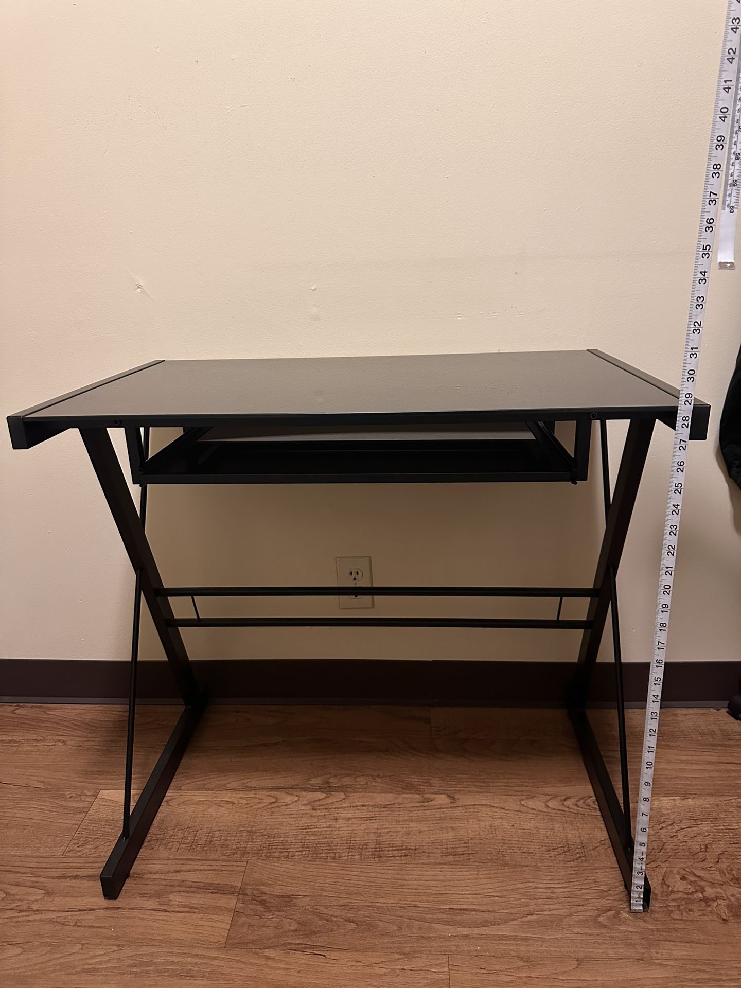 Glass Top Black Computer Desk with Pull-Out Keyboard Tray by Manor Park