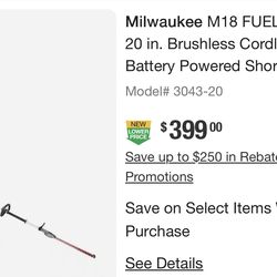 Milwaukee M18 FUEL 18V 20 in. Brushless Cordless Battery Powered Short Pole Hedge Trimmer (Tool-Only