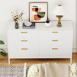White Modern Fluted Six Drawer Dresser 