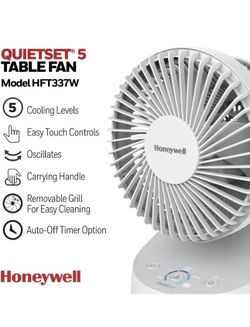 Honeywell QuietSet 5 Ventilador de mesa oscilante, color blanco, ventilador personal y de habitación pequeña con funcionamiento silencioso y 5 niveles