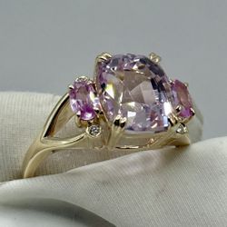 NWOT Classic Emerald Cut 5.19ct Kunzite& Oval Pink Sapphire/Genuine Diamonds Anniversary Ring in 7