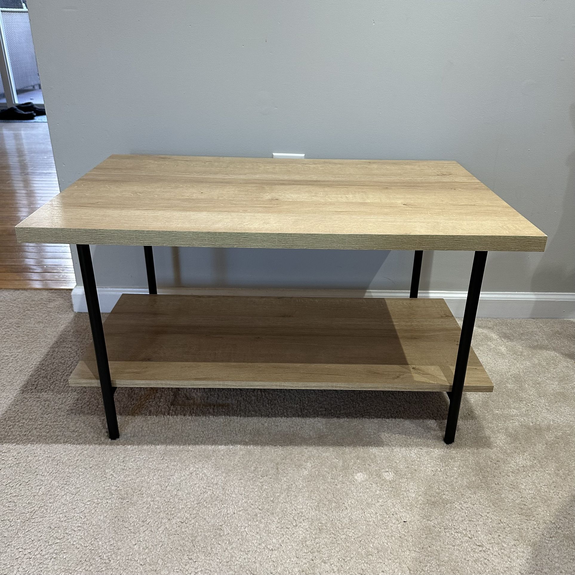 Modern Light Oak & Black Metal Coffee Table – Like New