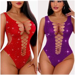 Mesh Rhinestone Bodysuit Sparkle Fishnet Lingerie