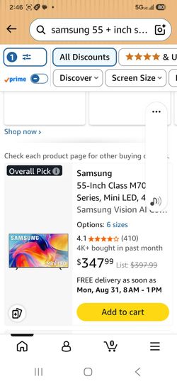 55" Samsung smart TV and wall mount