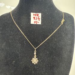 14K Solid Gold Chain and Pendant CUBIC ZIRCONIUM STONES 3.1Gr 18 Inches Long 