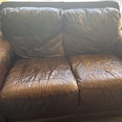 Set Of Brown Leather Couches 