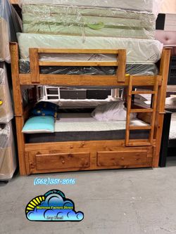 Triple full bunk bed oak with mattresses colchones camas nuevas