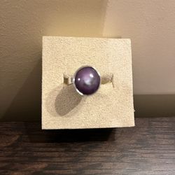 Vintage Sterling Silver Amethyst Round Bezel Set 