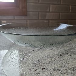 13" Green Tinted Glass Air Bubble Shallow Bowl