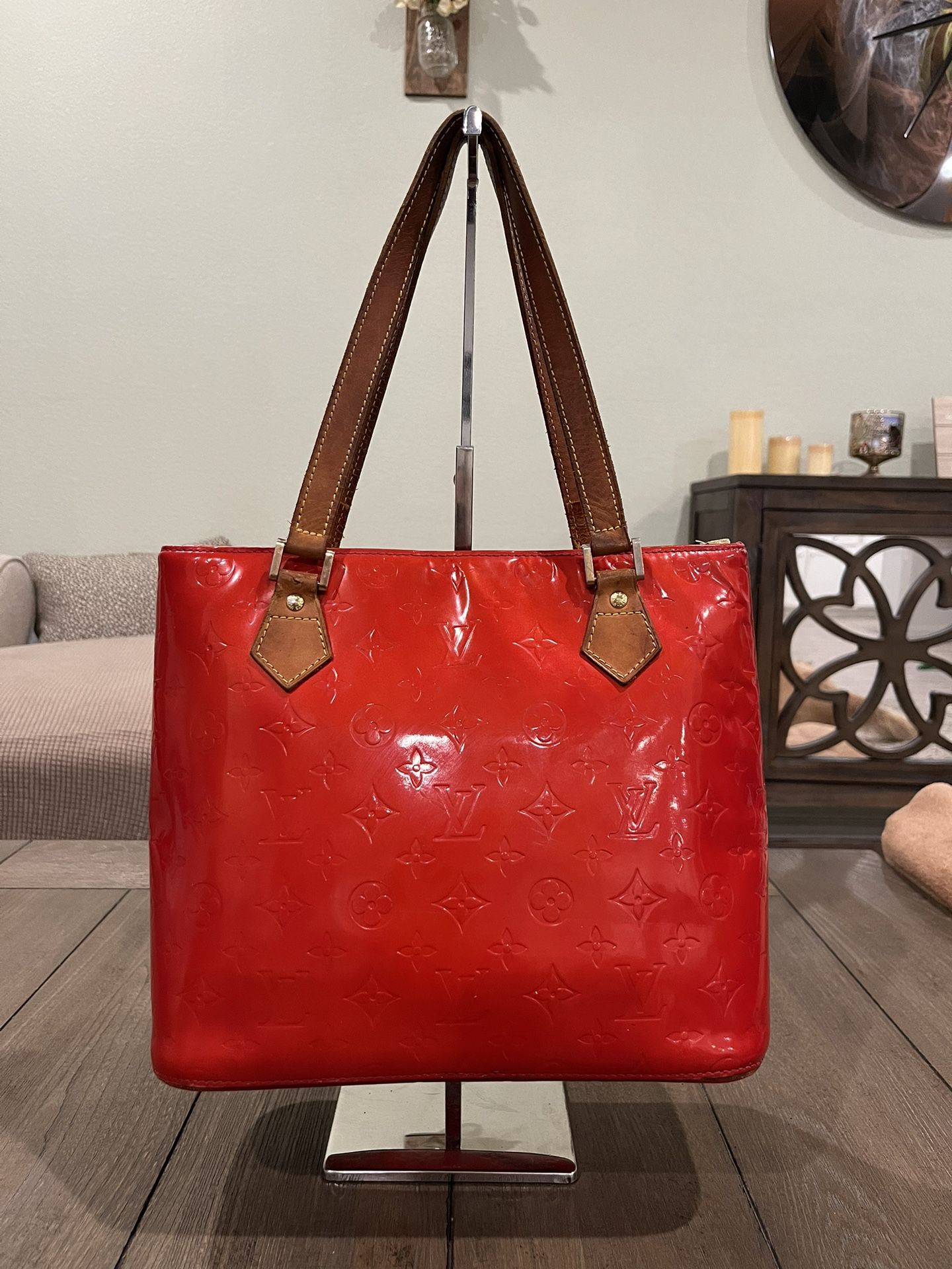 LV Red Vernis Leather Houston Zip Tote 