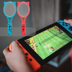 Gift 🎁 Switch Tennis Rackets, Hand Grips for Nintendo Switch Sports Game or Mario Tennis Aces Games - Blue and Red 