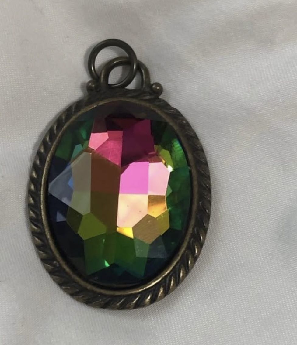 Handcrafted Rainbow Rhinestone Oval Pendent