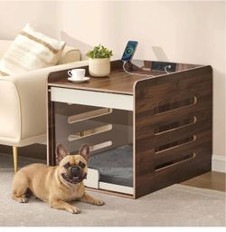 Feandrea Modern Dog Crate Furniture with Charging Station, Medium Kennel Indoor