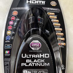 Monster Cable Black Platinum 8ft 4K Ultra High Speed UHD HDMI Cable