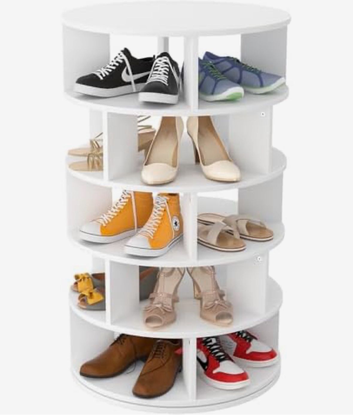 Aheaplus Rotating Shoe Rack, 5-Tier Wood Shoe Organizer for Closet, 360° Spinning Shoe Rack Tower Space-Saving Shoe Storage Shelf for Entryway, Garage
