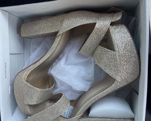 Platform Stiletto Gold Sandal, Size 7